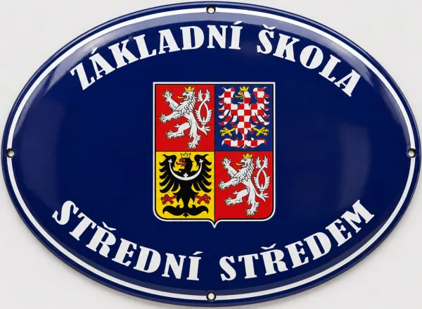 Smaltovaná cedule pro školu (školku) v oválu A13-skola 2
